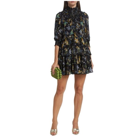 Cinq à Sept Melony Smocked Floral Print Dress  Size 0 - Picture 9 of 9